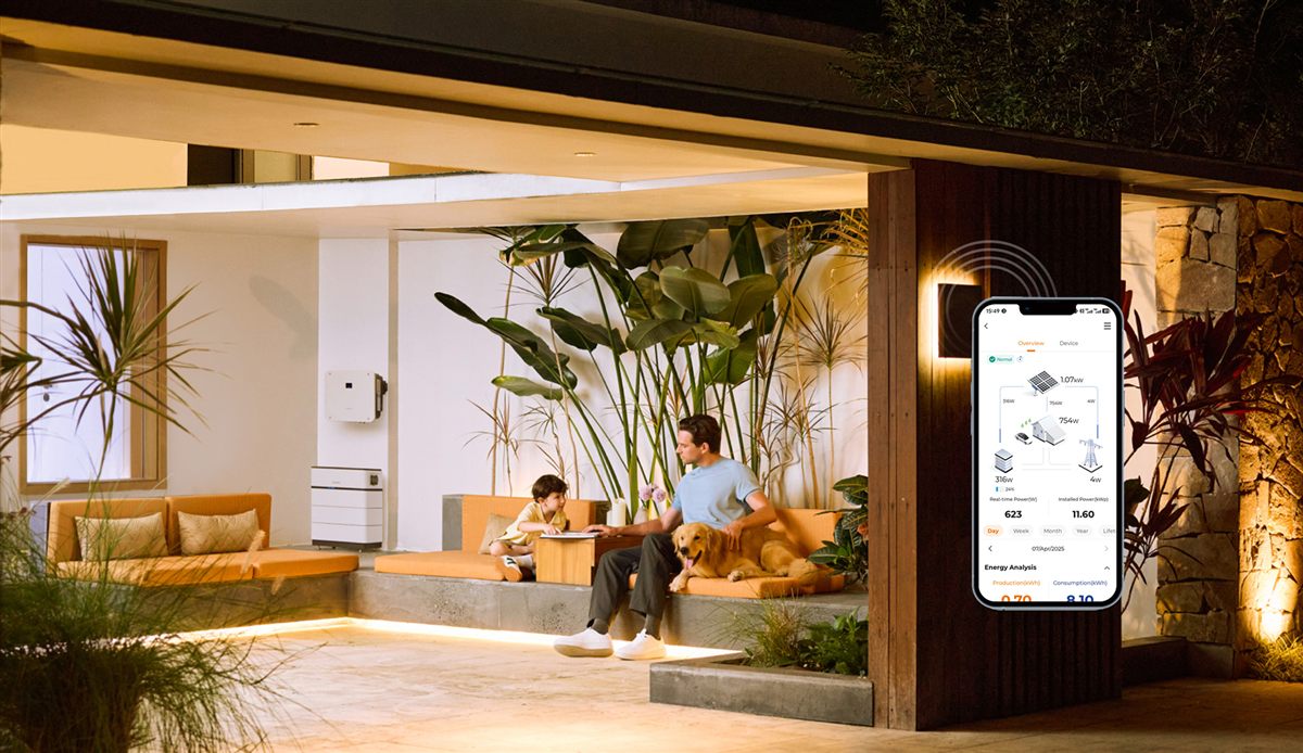 Sungrow residential solar and battery system — rooftop solar panels paired with a home battery storage unit on an Australian home